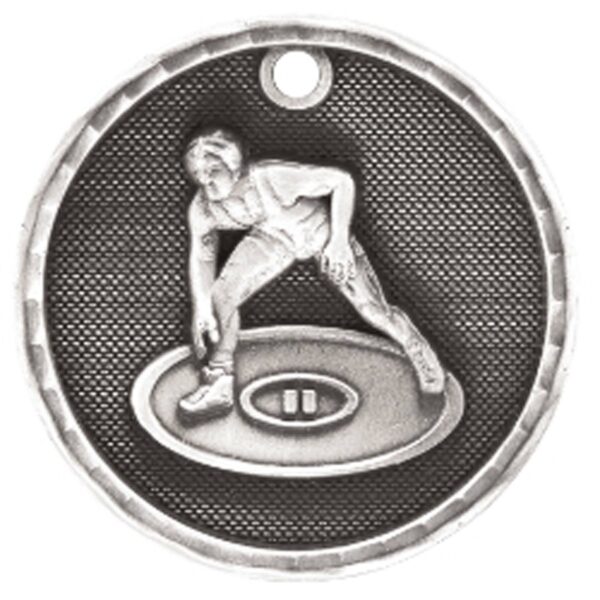 2" Antique Silver 3D Wrestling Medal