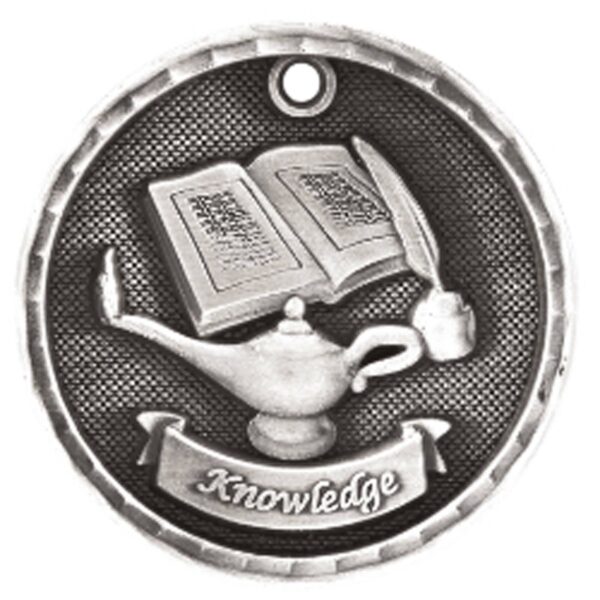 2" Antique Silver 3D Lamp of Knowledge Medal