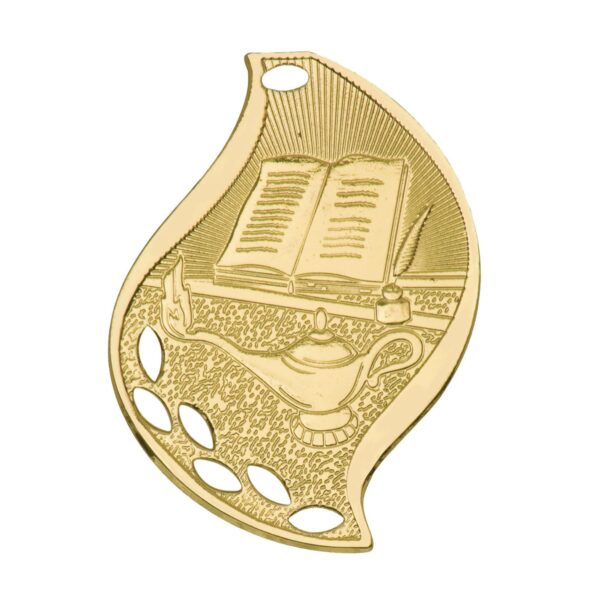 2 1/4" Bright Gold Lamp of Knowledge Laserable Flame Medal