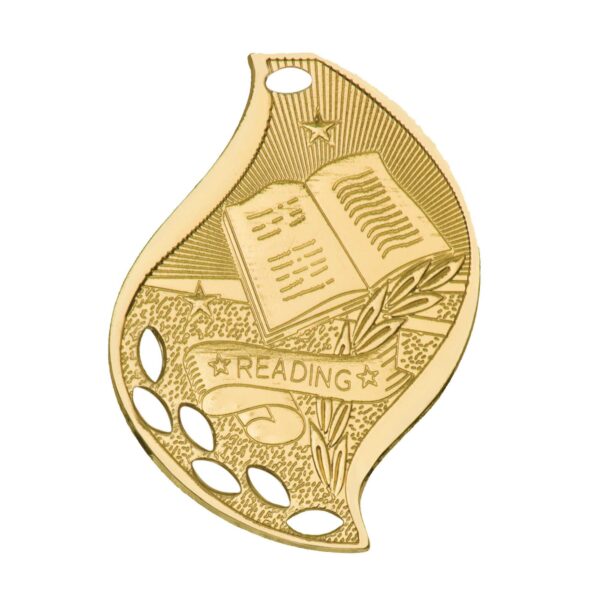 2 1/4" Bright Gold Reading Laserable Flame Medal