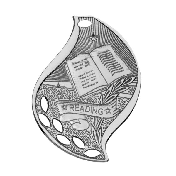 2 1/4" Bright Silver Reading Laserable Flame Medal