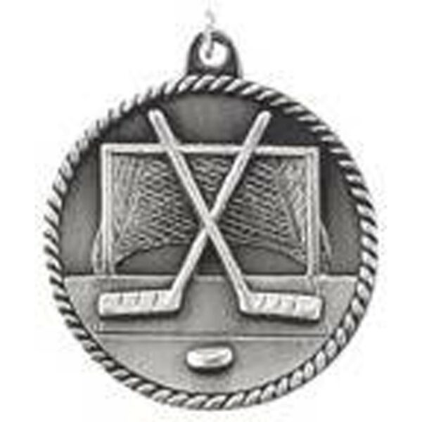 2" Antique Silver Hockey High Relief Medal