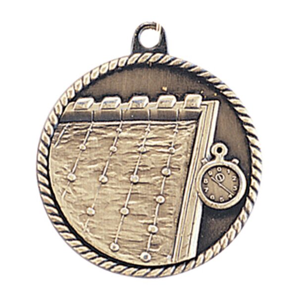 2" Antique Gold Swimming High Relief Medal