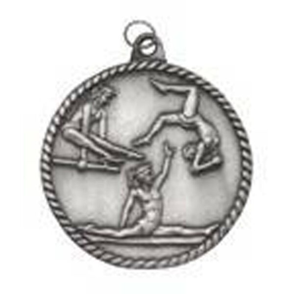 2" Antique Silver Female Gymnastics High Relief Medal