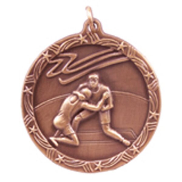 1 3/4" Antique Bronze Wrestling Shooting Star Medal