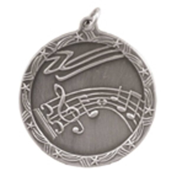 1 3/4" Antique Silver Music Shooting Star Medal