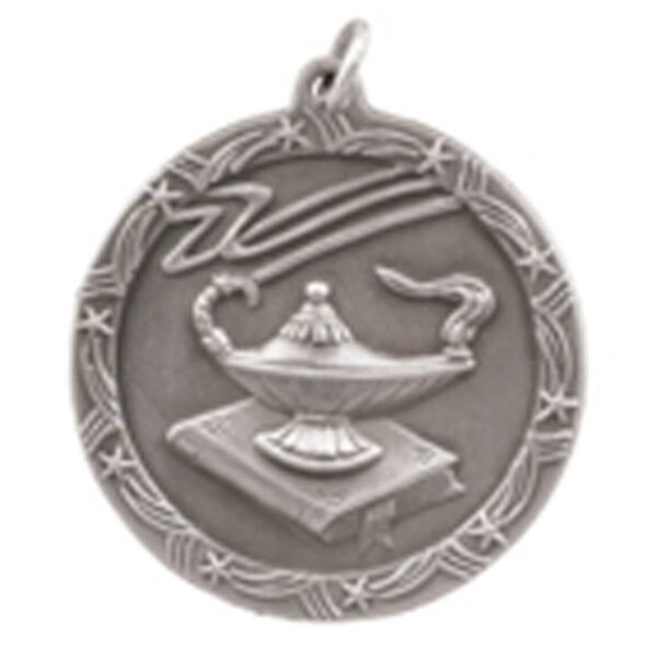 1 3/4" Antique Silver Lamp of Knowledge Shooting Star Medal