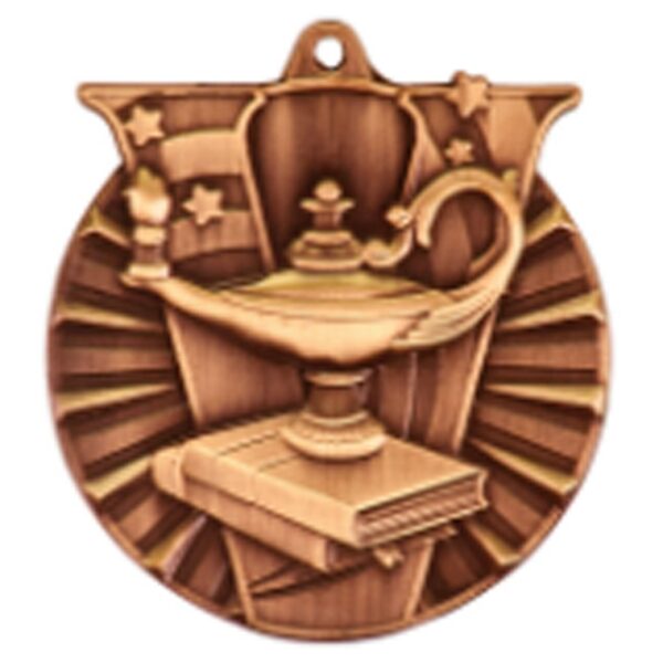 2" Antique Bronze Lamp of Knowledge Victory Medal
