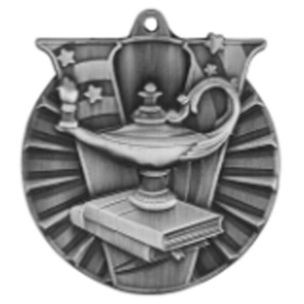 2" Antique Silver Lamp of Knowledge Victory Medal