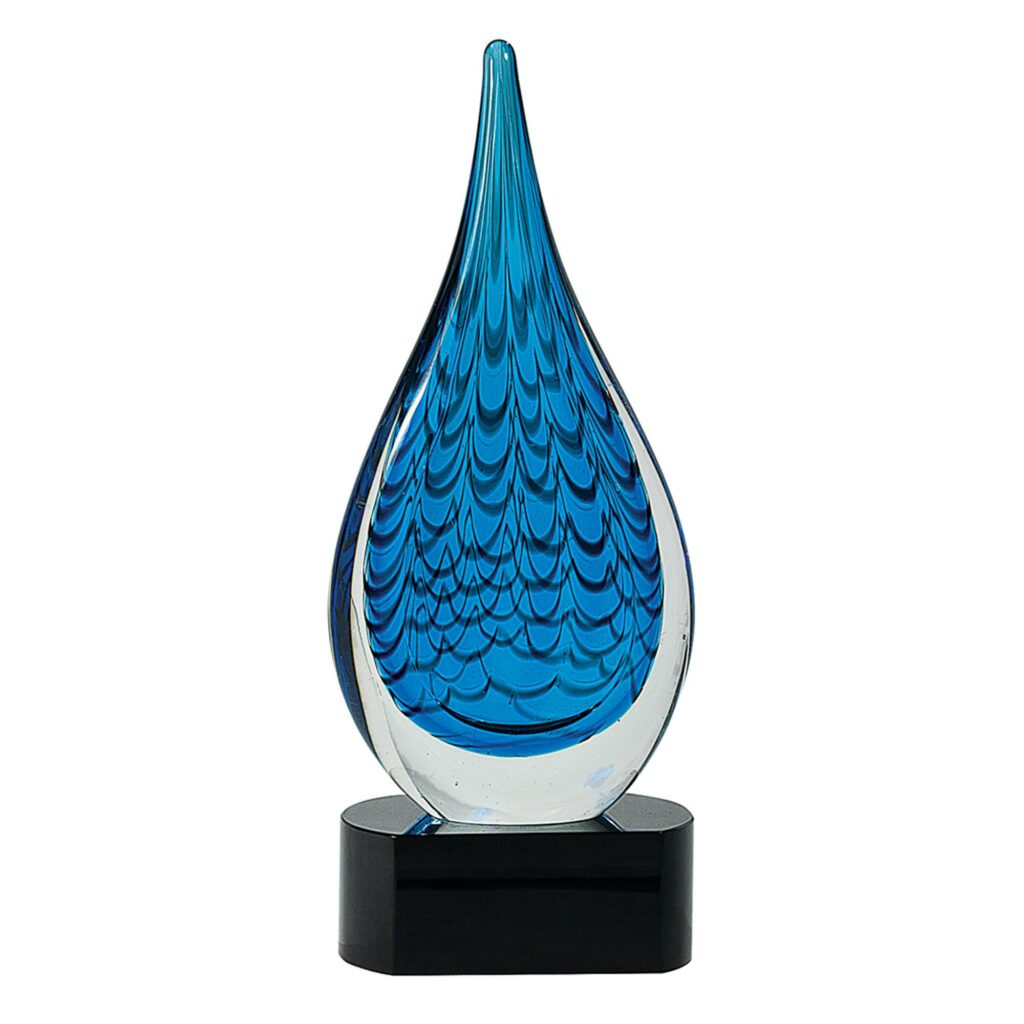 12 1/2" Blue Raindrop Art Glass Viking Awards and Engraving