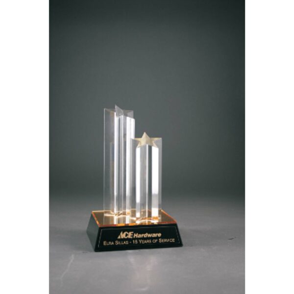 9 1/2" Clear Double Star Column Acrylic with Gold/Black Base