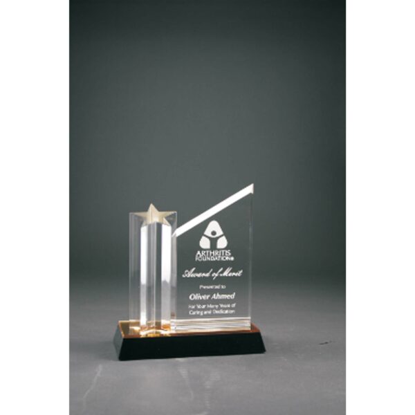 8" Clear Star Column Acrylic with Clear Plaque and Gold/Black Base