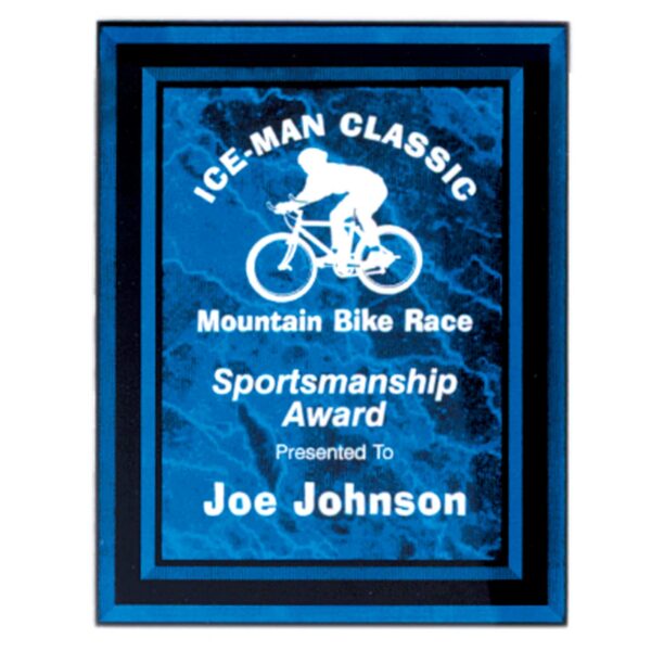 9" x 11" Blue Marble Border Clear-Plaq Acrylic