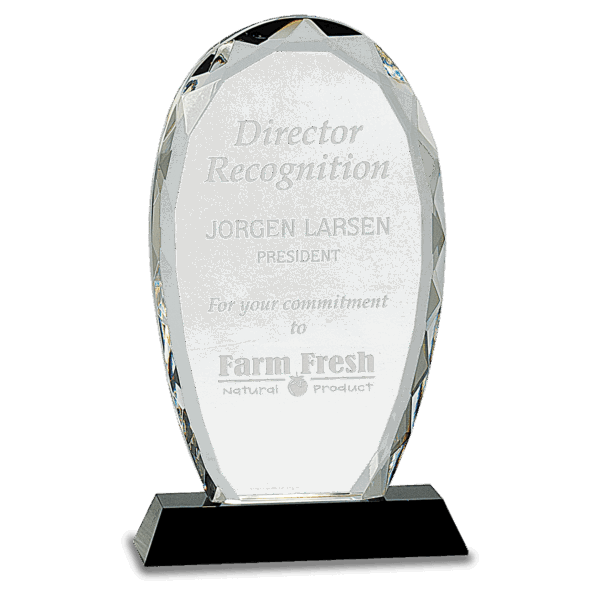9" Oval Facet Crystal on Black Pedestal Base
