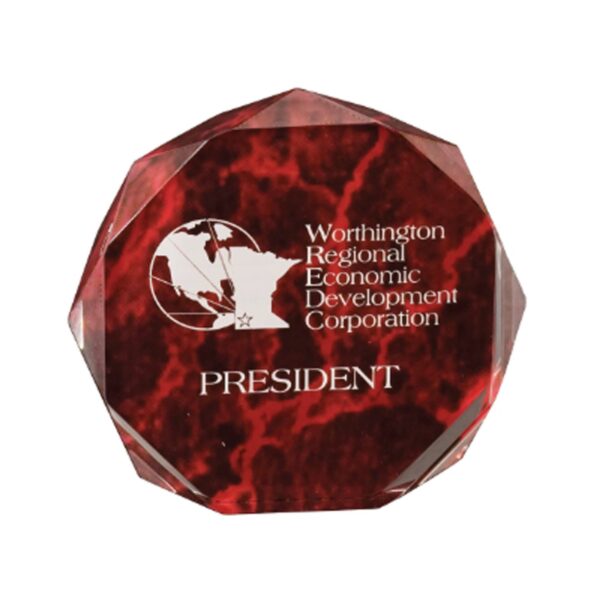 6" Red Marble Octagon Acrylic Award