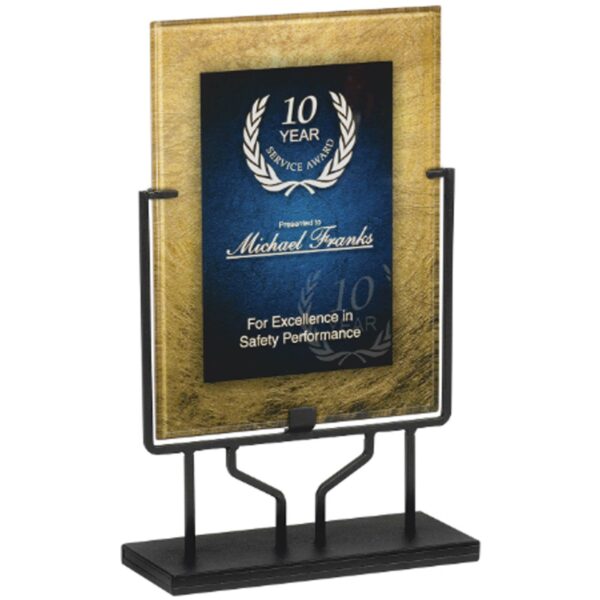 9 1/2" x 16" Gold/Blue Acrylic Art Plaque with Iron Stand