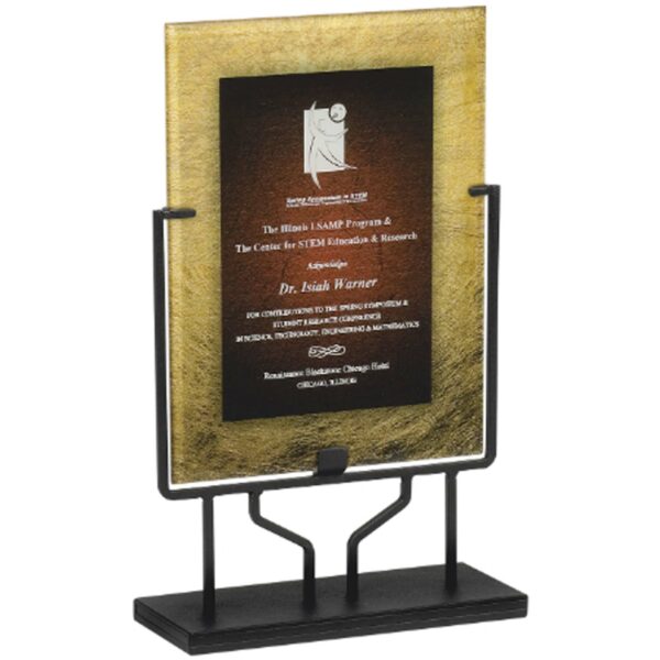 9 1/2" x 16" Gold/Burgundy Acrylic Art Plaque with Iron Stand