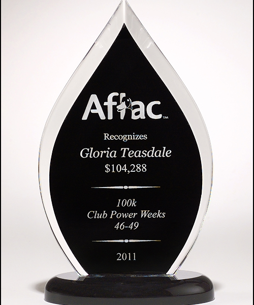 Flame Series clear acrylic award with black silk screened back