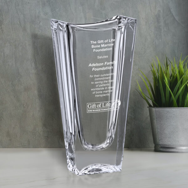 11 1/2" Teal/Green Teardrop with Gold Metallic Accent on Clear Glass Base with Black Laser Aluminum Plate