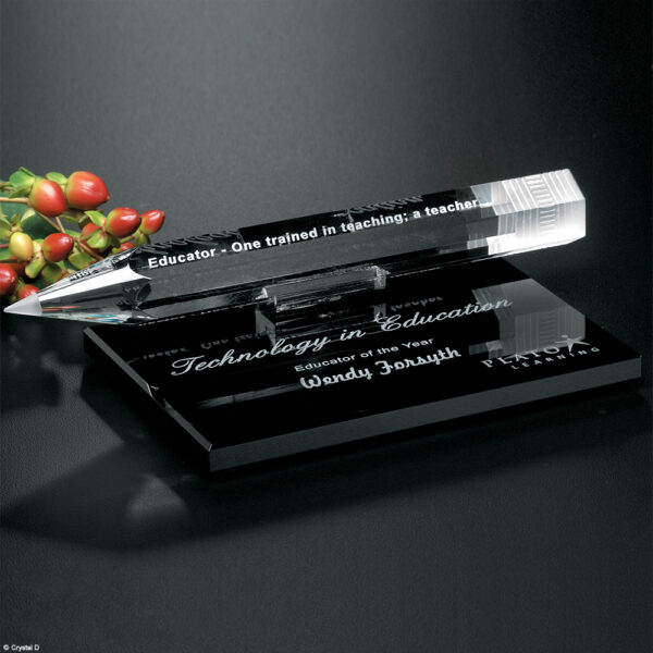 Pencil Award on Black Glass Base 8" W
