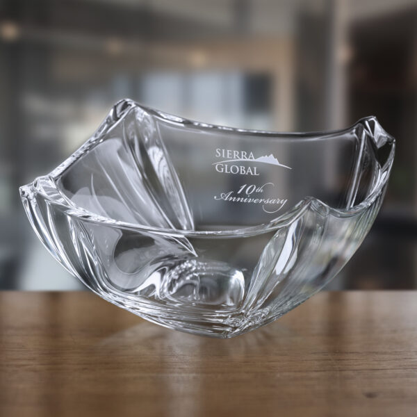 12 1/4" Victory Art Glass on Clear Glass Base with Black Laserable Aluminum Plate