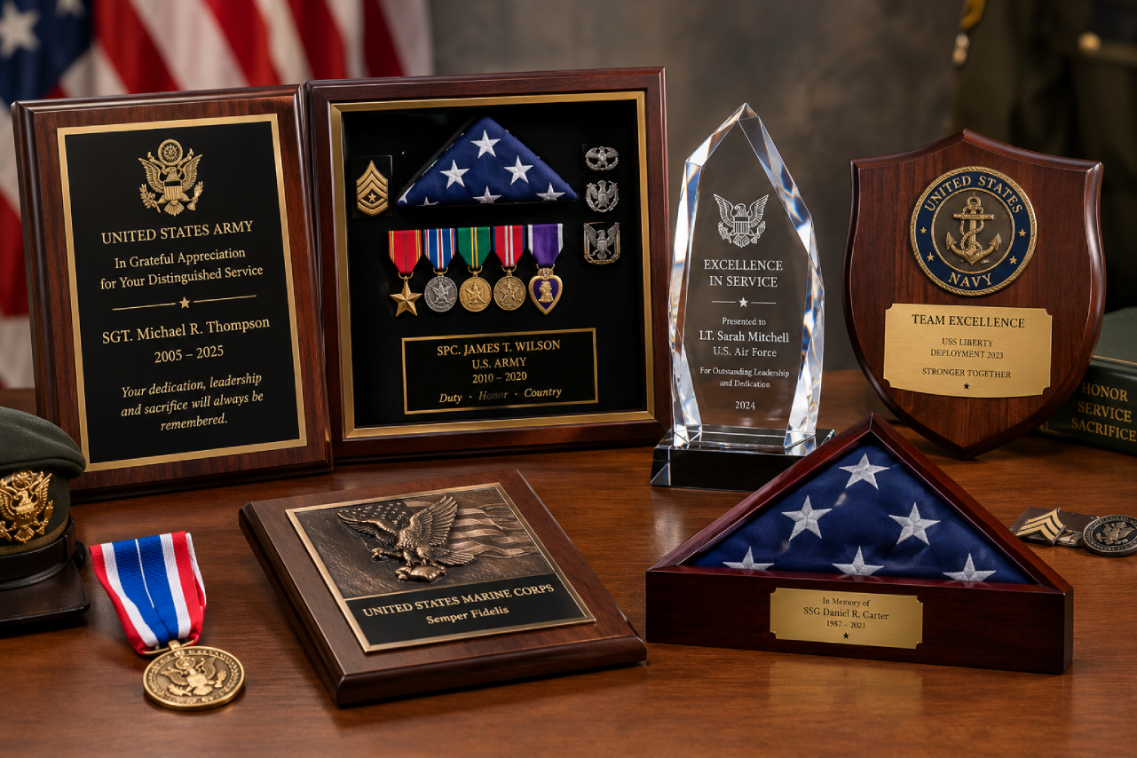 military awards and plaques